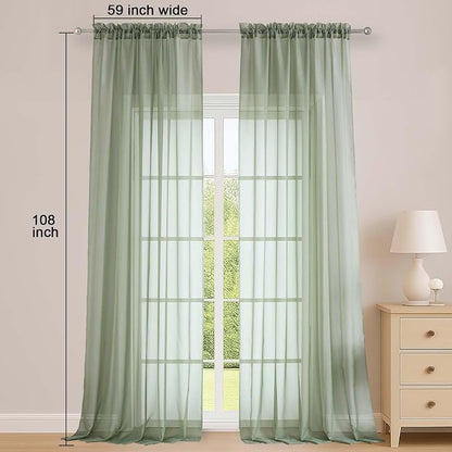 Sage Green Sheer Curtains 108 Inches Long - Image 5
