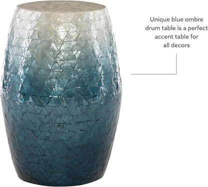 Tylin Ivory and Blue Capiz Ombre Drum Accent Table - Image 6