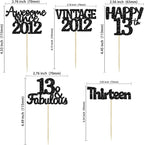 Gyufise 30Pcs Vintage 2012 Cupcake Toppers Glitter Thirteen Happy 13th Cupcake Picks Happy 13th Birthday Cake Decorations for Happy 13th Birthday Anniversary Party Supplies Black