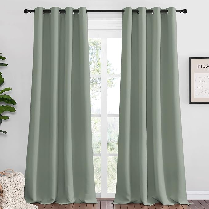 NICETOWN Greyish Green Blackout Curtains 90" Long by NICETOWN