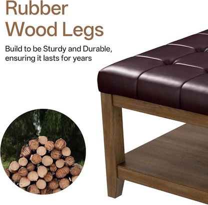 ABHENG 31.5” Large Square Storage Ottoman, Upholstery Solid Rubberwood Coffee - Image 4