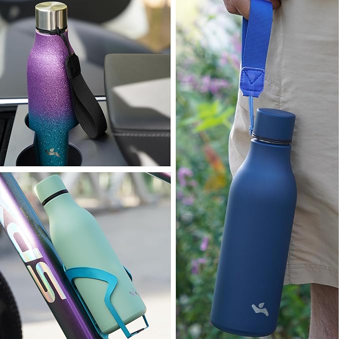 Insulated Water Bottle with Strap,18 oz Double Wall Stainless Steel Vacuum Bottles Metal Water Flask,Purple