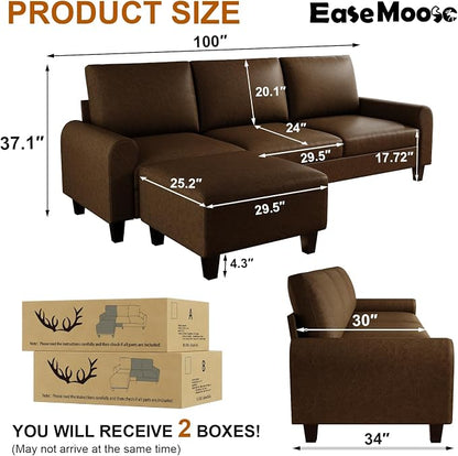 EASE MOOSE Large Seat Faux Leather L Shaped Sofa, Waterproof and - Image 2