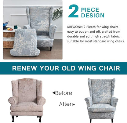 KRFOONN Wingback Chair Cover 2 Piece Stretch Wing Chair Covers Spandex - Image 3