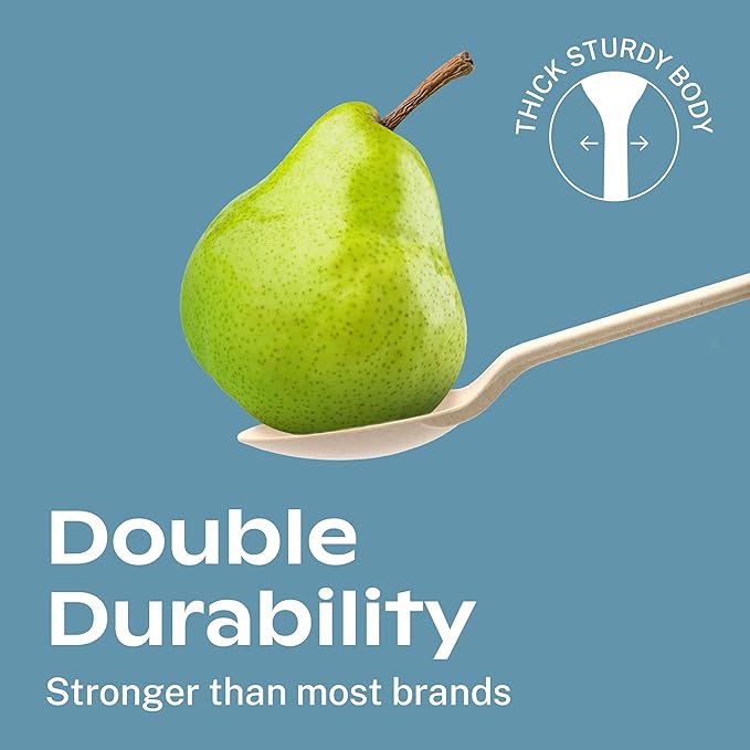 CORAL Light Brown 100% Compostable Spoons - 120 Heavy Duty No Plastic Spoons (6.5 inch) - Break Resistant with Smooth Edges, Ocean Friendly Alternative to Plastic Utensils - Biodegradable & Disposable