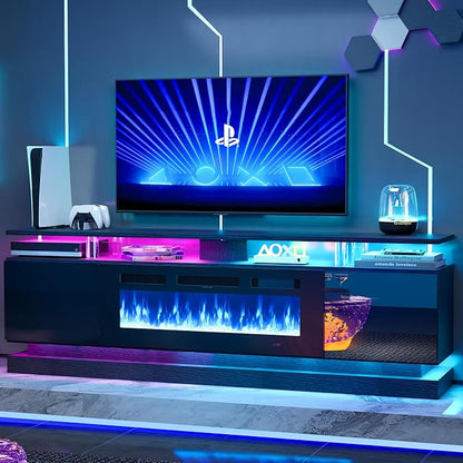3-Piece Modern Living Room Table Set, Includes High Gloss 70" Fireplace TV - Image 3