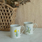 2 Pack Floral Ceramic Coffee Mugs - Yellow and Blue Flowers, Hand-Painted, Microwave & Dishwasher Safe, Ideal for Cappuccino, Tea, Hot Chocolate