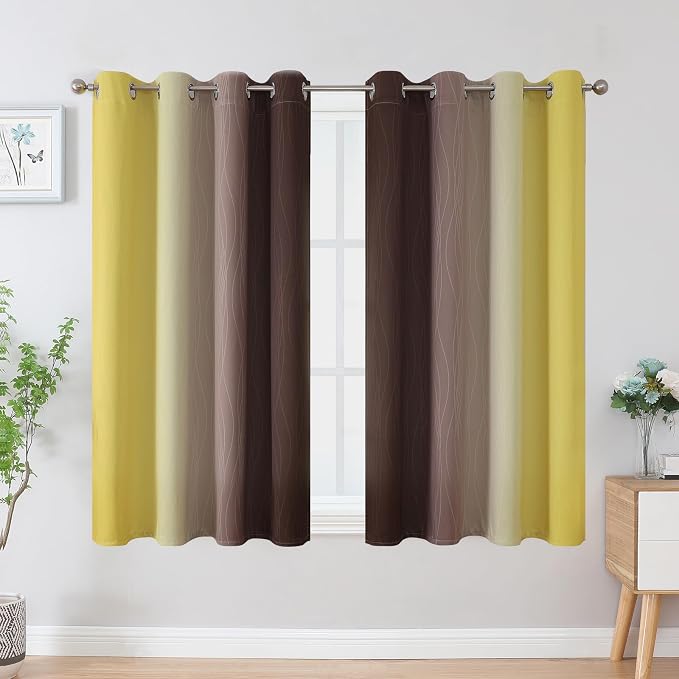 Brown and Yellow Blackout Curtains 52Wx54L Inch 2 Panels | Thermal Insulated - Image 2