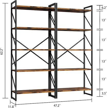 Shintenchi 2 Pieces 5 Tiers Bookshelf, Classically Tall Bookcase Shelf - Image 2