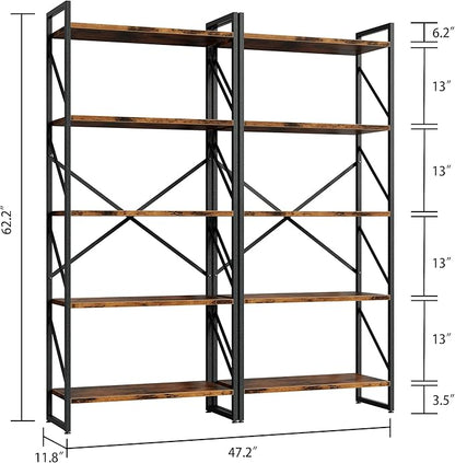 Shintenchi 5 Tiers Bookshelf, Classically Tall Bookcase Shelf, Industrial Book - Image 2