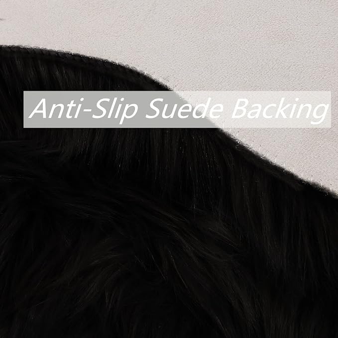 duduta Black Faux Sheepskin Runner Rugs 2x6 ft, Fluffy Fur Couch Covers | Shag - Image 5
