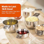 Heavy-Duty 304 Stainless Steel Measuring Cup Set (18-Piece) - Stackable, Dual Metric/US, Long & Narrow Spoons for Spice Jars + 5 Mini Spoons
