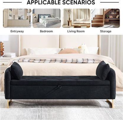 65" Storage Ottoman Bench, Chenille Storage Bench - Image 5