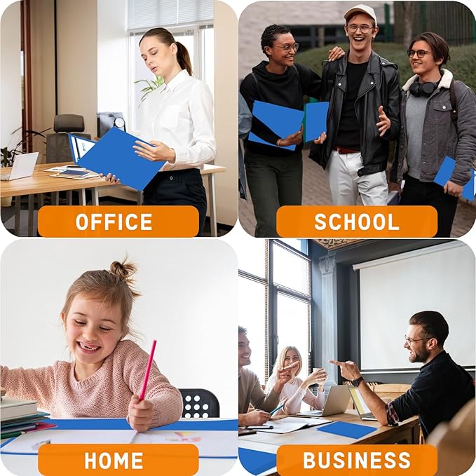 Zzrywuty File Folders with Pockets Letter Size, 25-Pack Paper Folders with Card Slot, Two Pocket Folders for School Students, Businessmen, Home and Office Workers（Blue）