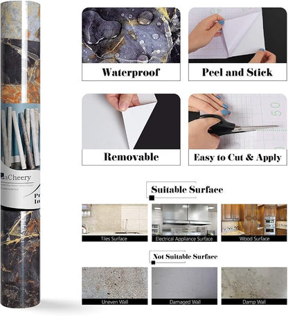 LACHEERY 15.8"x276" Dark Marble Countertop Contact Paper Waterproof Peel and - Image 7