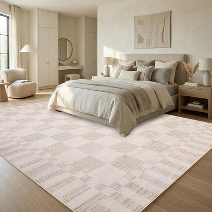GarveeHome Beige Checkered Rug 5x7 Area Rugs Washable Checkerbroad 5x7 Rug | - Image 3