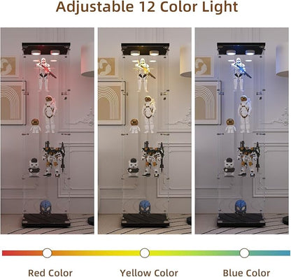 Glass Display Cabinet with LED Light and Lock, 4-Shelf Fast Installation Curio - Image 3