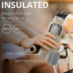 Stainless Steel Water Bottle with Straw, Infuser & 3 Lids: 18/32 OZ Leak-Proof Vacuum Insulated ACTIVE FLASK Drinking Bottles Hot Cold: Double Walled Outdoor Drink Thermo Mug Tea Coffee Sport Gym Bike