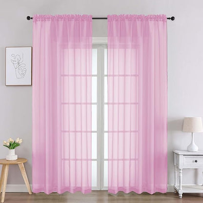 Chyhomenyc Pink Sheer Curtains 84 Inches Long 2 Panels, Light Filtering Pink by Chyhomenyc