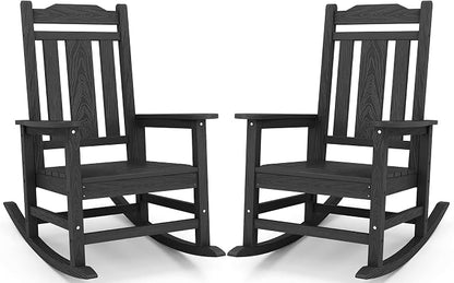 SERWALL Black Outdoor Rocking Chair Set of 2, All Weather Patio Rocking Chair by SERWALL