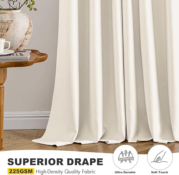 MIULEE Blackout Curtains for Bedroom 2 Panels 40 x 63 Inch Long Beige White | - Image 5