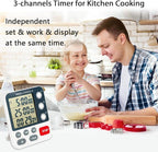 Digital Dual Kitchen Timer, 3 Channels Count Down/Up Triple Timer for Cooking, Magnetic Memory-Preset Large Display Adjustable Alarm Volume, Multi Times Management, 3A Battery Included, White