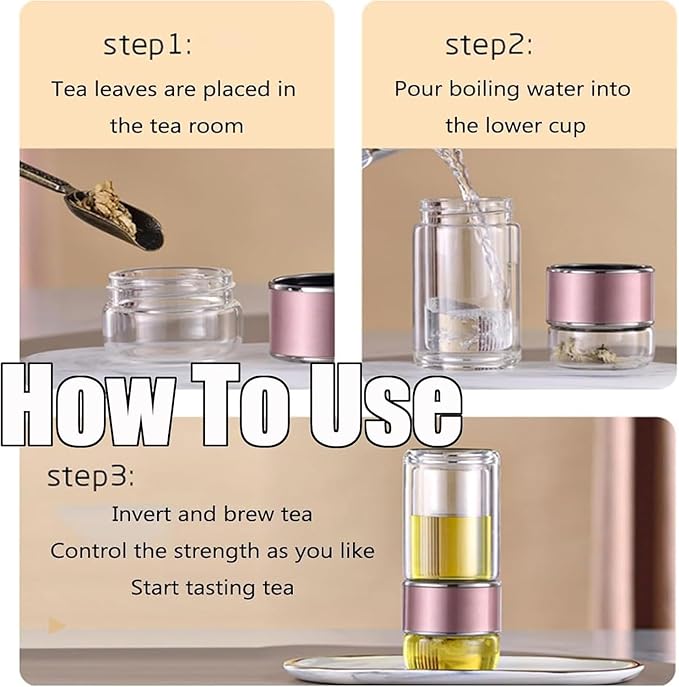 Tryteava Glass Infuser, Tryteava 3-in-1 Smart Tea Infuser, Portable Glass Double Wall Tea Infusers Bottle, with Stainless Steel Filter, Hot & Cold Brew, For Loose Leaf, Office Home (Green, 350ml)