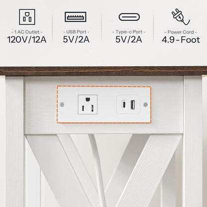 HOOBRO End Table with Charging Station, Farmhouse Narrow Side Table, 2-Tier - Image 7