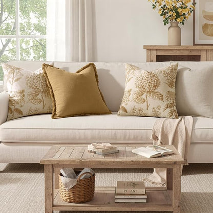 Set of 2 Decorative Floral Pillow Covers 18x18 Inch Light Yellow | Neutral - Image 4