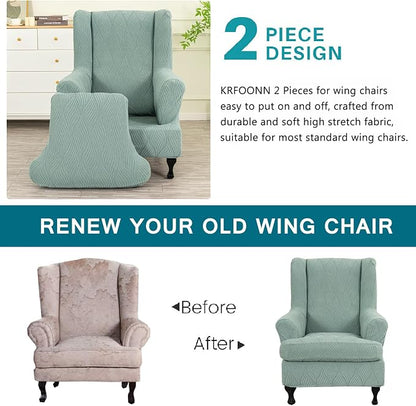 KRFOONN Stretch Wing Chair Slipcovers Jacquard 2 Piece Wingback Chair Covers - Image 4