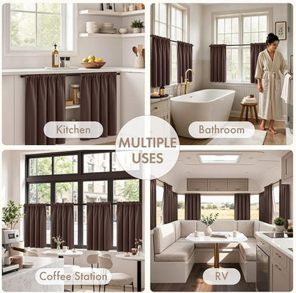 MIULEE Set of 4 Dark Brown 45 Inch Short Blackout Kitchen Window Curtains | - Image 5
