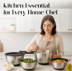 Bellemain Mixing Bowls with Lids Set - Stainless Steel Mixing Bowls with Airtight Lids - Food Storage Containers - 3PCS Set with Non-Slip Bottoms Kitchen Essentials for Baking - Serving