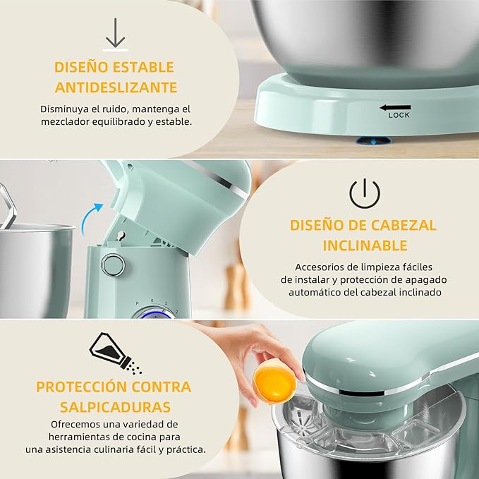 Electric Stand Mixer,10 Speeds Tilt-Head Food Mixer, 3-IN-1 Kitchen Mixer for Daily Cooks with Dishwasher-Safe 6QT Bowl,Dough Hook, Beater, Whisk (Agave Green)