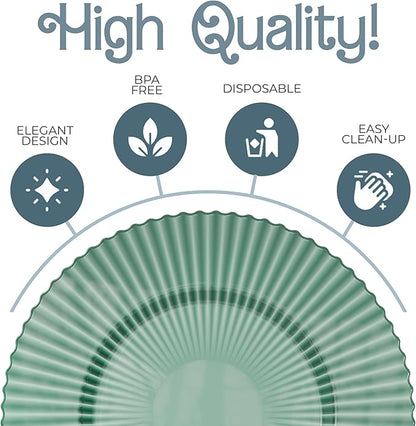 Exquisite 80 Piece Plastic Disposable Plates Set For 40 Guests I 20 X 9 Inch & 40 X 11 Inch Disposable Plastic Plates | Color: Green| Great for Weddings Parties And Formal Occasions