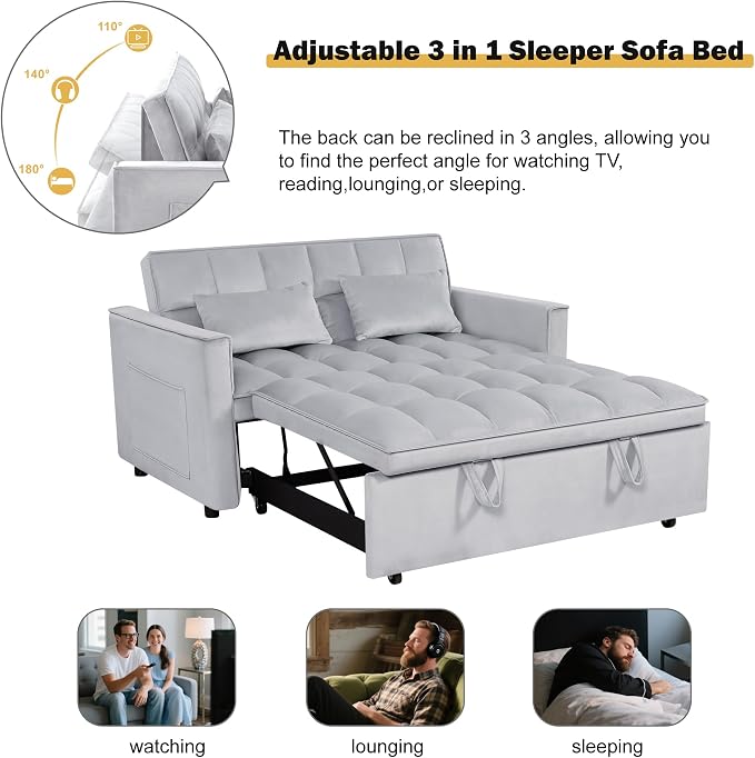 Convertible Sleeper Sofa Bed, Loveseat Sleeper Sofa - Image 8