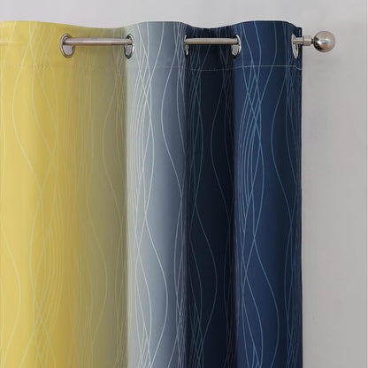 Navy Blue and Yellow Ombre Blackout Curtains - Image 4