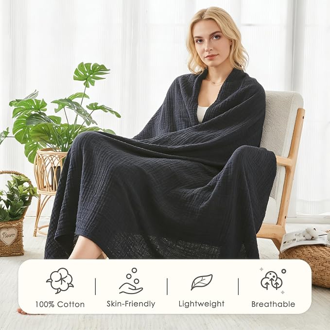 EMME Muslin Blankets for Adults Throw Blanket for Couch Breathable Gauze Soft - Image 3