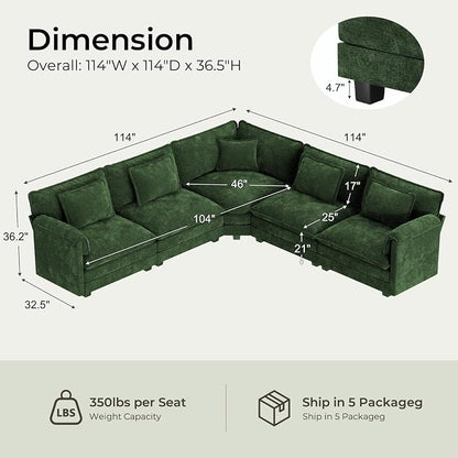 ELUCHANG 114" Oversized V-Shaped Cloud Couch Modular Sectional Sofa - Image 2