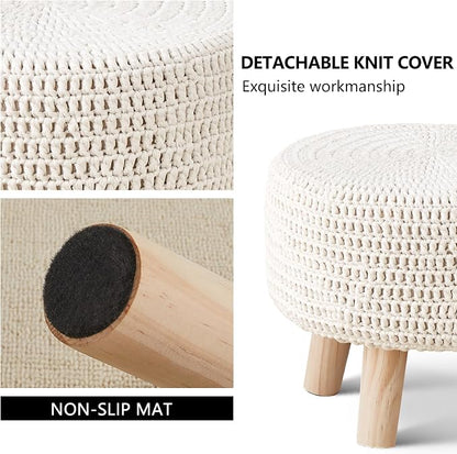 Wimarsbon Pouf Ottoman, 100% Cotton Knitted Boho Footstool, Round Footrest - Image 5