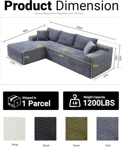 108 Inch Cloud Sectional Couch, Modern Modular Sectional Sofa - Image 2
