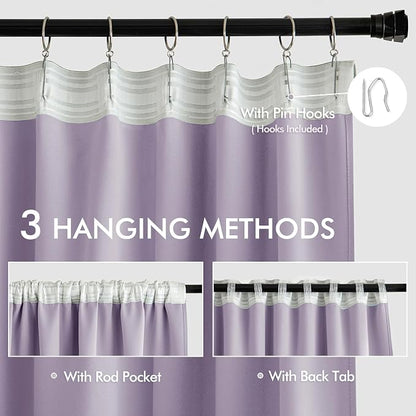 MIULEE Lilac Back Tab Blackout Curtains 52x96 Inch Long 2 Panels Set | Rod - Image 3