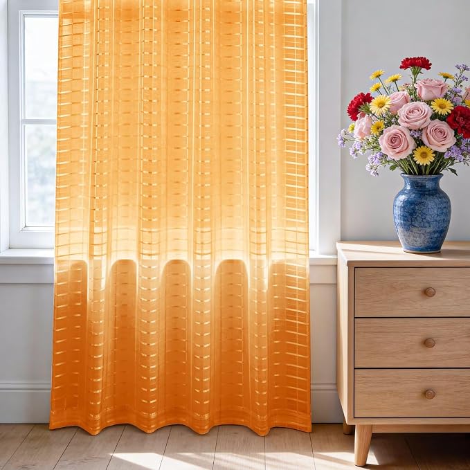 SpaceDresser Check Sheer Curtains 84 Inches Long - Image 3