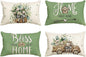 AVOIN colorlife Bless Our Home Farmhouse Eucalyptus Leaves Throw Pillow Covers by AVOINcolorlife