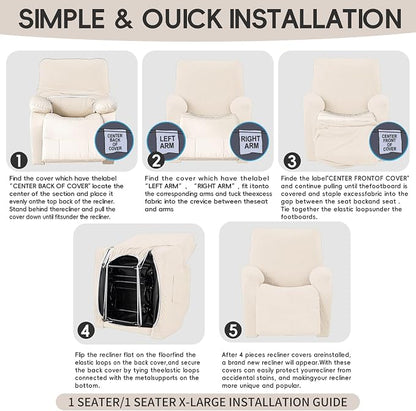 Recliner Chair Covers, 4-Piece Stretch Geometric Strokes Jacquard Reclining - Image 8