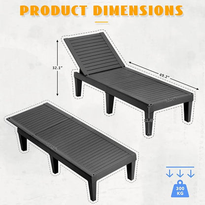 Outdoor Chaise Lounge Chairs Set of 4, 5-Position Adjustable Heavy Duty Tanning - Image 4