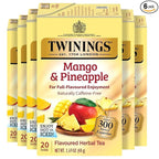 Twinings Mango & Pineapple Herbal Tea Individually Wrapped Bags, 20 Count (Pack of 6), Naturally Caffeine-Free, Enjoy Hot or Iced, 120 Teabags
