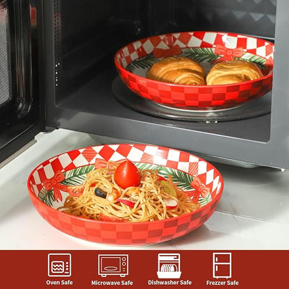 HASENSE Pasta Bowls Set of 4, 42 Ounce Ceramic Salad Serving Bowl for Kitchen,9.7 Inch Large Shallow Bowls for Pasta Soup Salad Dinners,Holiday Gatherings,Christmas, Dishwasher & Microwave Safe