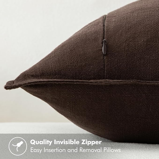 MIULEE Decorative Linen Euro Sham Pillow Covers 24x24 Dark Brown | Boho - Image 3