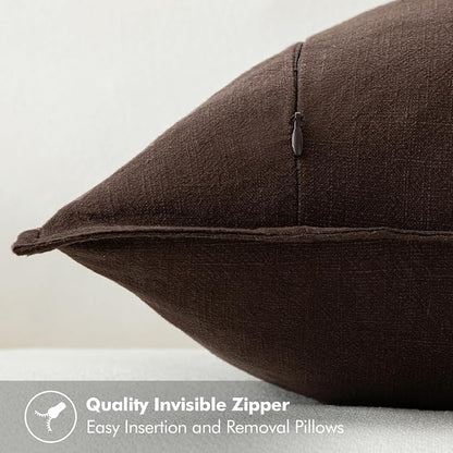 MIULEE Decorative Linen Euro Sham Pillow Covers 24x24 Dark Brown | Boho - Image 3