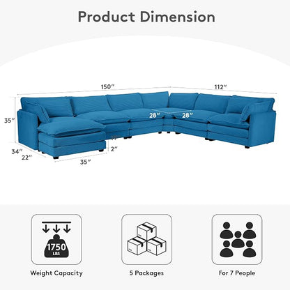 ROWHY 150'' Cloud Modular Sectional Sofa, 7 Seater Sectional Sofa Corduroy - Image 2